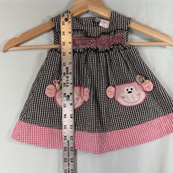Samara VTG Baby Girl 3 Months Monkey Seersucker Smocked Sun Dress Pink Black 2PC - Picture 6 of 9
